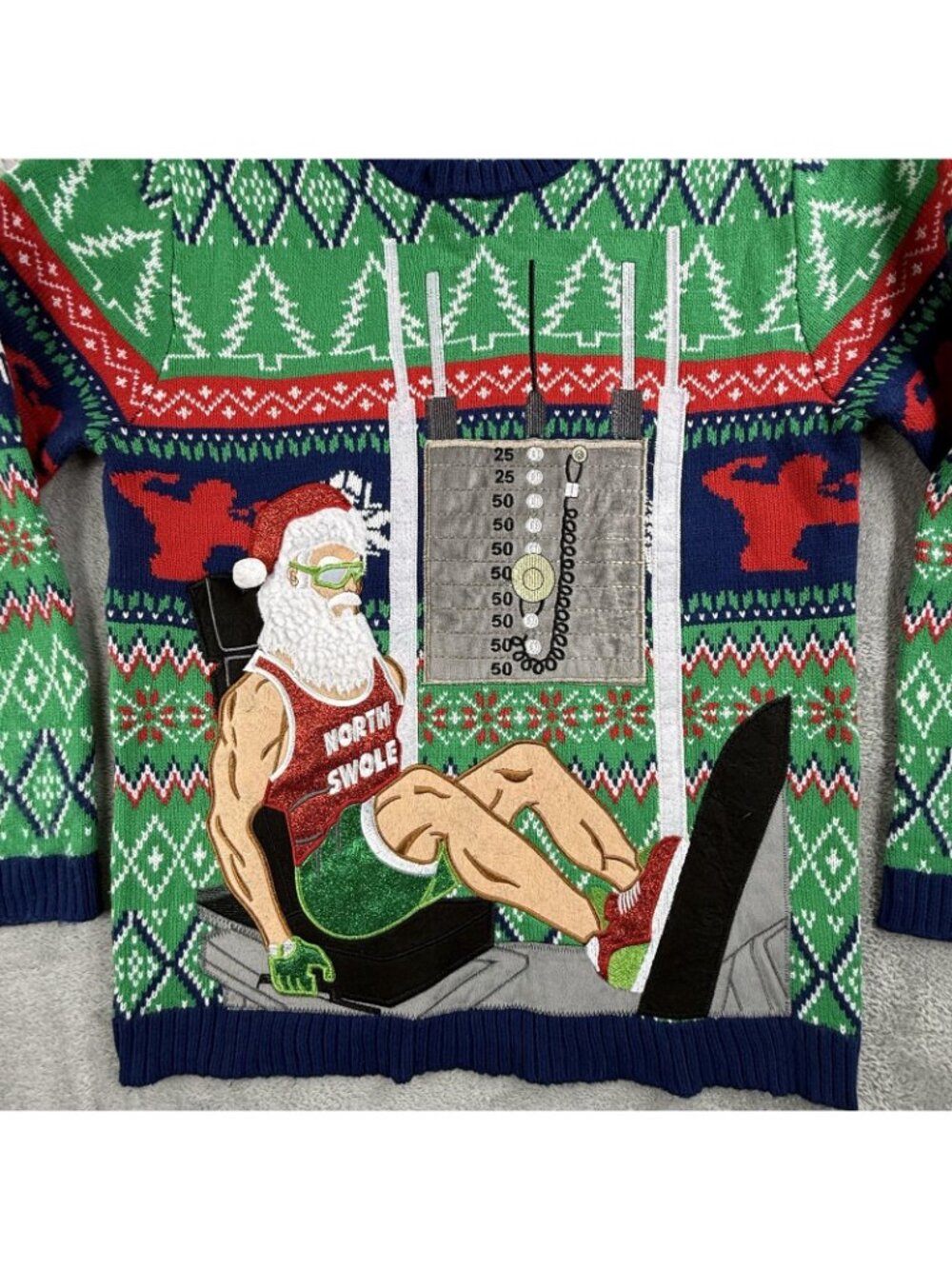 Christmas Sweater Mens Medium Green North Swole Santa Ugly Pullover Blizzard Bay - Picture 4 of 14